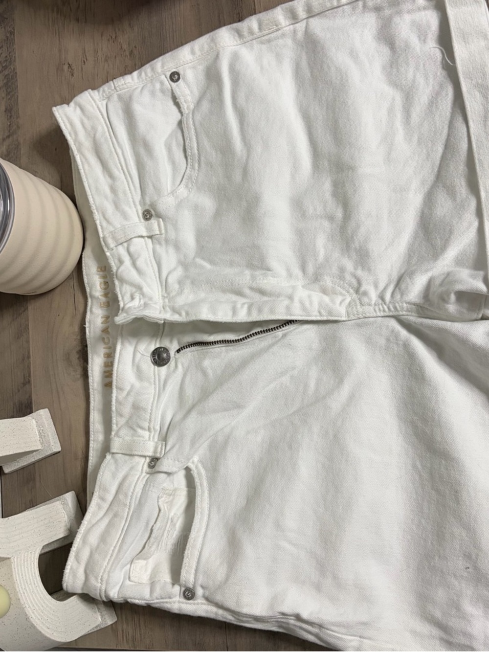 American Eagle Outfitters White High-Rise Denim Shorts